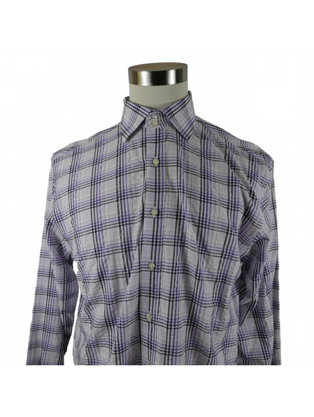 Scott James Mens Button Down Shades of Purple Plaid Dress Shirt Medium
